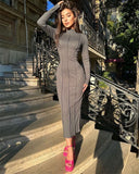 Vvsha Christmas Gift Outfit datenight fall outfits Autumn Half Turtleneck Pit Long Sleeve Skirt Slimming Waist Dress Women