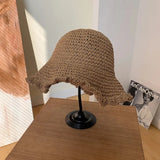 Vvsha Christmas Gift Outfit Women Knitted Lattice Fisherman Hat Handmade Crochet Color Matching Basin Hat Spring and Autumn Knitted Sunscreen Sun Hat