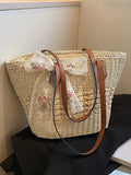 Vvsha Floral Bow Woven Straw Tote Bag