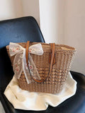 Vvsha Floral Bow Woven Straw Tote Bag