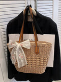 Vvsha Floral Bow Woven Straw Tote Bag