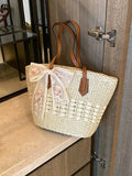 Vvsha Floral Bow Woven Straw Tote Bag