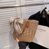 Vvsha Floral Bow Woven Straw Tote Bag