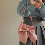 Retro Bowknot Women's Underarm Bag Solid Color Ladies Small Tote Shoulder Bags Female Cute Armpit Bag Cool Girls Pink Handbags