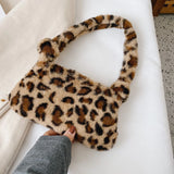 Vvsha Fashion Women Cow Print Mini Shoulder Bags Female Winter Plush Underarm Bags Leopard Zebra Pattern Fluffy Tote Bags Small Purses