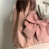 Retro Bowknot Women's Underarm Bag Solid Color Ladies Small Tote Shoulder Bags Female Cute Armpit Bag Cool Girls Pink Handbags