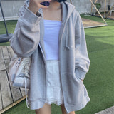 comfy school outfits Gray Hooded Sweater Women's New Loose Fleece-lined Casual Sports Jacket Autumn and Winter Long Sleeve Zipper Cardigan Top