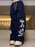 comfy school outfits New Loose Style Letter Print Elastic Drawstring Waist Sports Pants for Men and Women