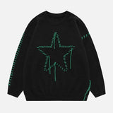 Vvsha sweater Stitching Star Sweater round Neck Pullover Bright Line Retro Design New Sweater  Men's and Women's Clothing Street