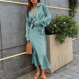 avant garde dress to impress Autumn and Winter New French Satin Dress Women's Long-Sleeved V-neck Elegant Fishtail Skirt Two-Piece Set Suit