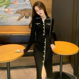 2000s fashion Autumn and Winter Knitted Dress Women's High-Grade Socialite Elegant Slim Bottoming Long-Sleeved Skirt