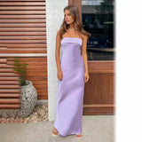 Vvsha maxi dress Summer Women's New Solid Color Wrapped Chest Elastic Backless Knitted Satin Sexy Dress