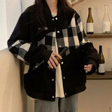 tomboy fits Plaid Coat for Women New Spring and Autumn American Retro Street Fashion Ins Loose Korean Style Student Baseball Uniform