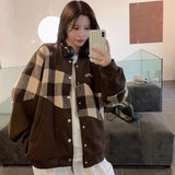 tomboy fits Plaid Coat for Women New Spring and Autumn American Retro Street Fashion Ins Loose Korean Style Student Baseball Uniform