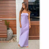 Vvsha maxi dress Summer Women's New Solid Color Wrapped Chest Elastic Backless Knitted Satin Sexy Dress