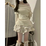 dream clothes Two-Piece Suit 2024 Autumn and Winter New Preppy Style Niche off-Shoulder Knitted Sweater + Skirt