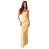 Vvsha maxi dress Summer Women's New Solid Color Wrapped Chest Elastic Backless Knitted Satin Sexy Dress