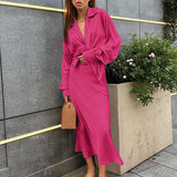 avant garde dress to impress Autumn and Winter New French Satin Dress Women's Long-Sleeved V-neck Elegant Fishtail Skirt Two-Piece Set Suit