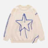 sweater Stitching Star Sweater round Neck Pullover Bright Line Retro Design New Sweater  Men's and Women's Clothing Street