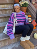 sweater Autumn and Winter New Striped Sweater Sweater round Neck Long Sleeve Loose Casual Pullover Sweater Top