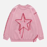 sweater Stitching Star Sweater round Neck Pullover Bright Line Retro Design New Sweater  Men's and Women's Clothing Street