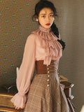 womens fashion Spring and Autumn New Women's Clothing Suit French Retro Ruffled Top Plaid Skirt Slim Fit Slimming