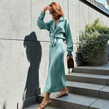 avant garde dress to impress Autumn and Winter New French Satin Dress Women's Long-Sleeved V-neck Elegant Fishtail Skirt Two-Piece Set Suit