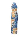 Vvsha Reyna Floral Halter Neck Midi Dress