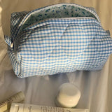 Vvsha Fashion Checkered Floral Makeup Bag Large Capacity Portable Cosmetic Storage Bag Cotton Quilted Wash Bag Skincare Pouch