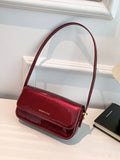 Vvsha Burgundy PU Crossbody Bag Luxury Ladies Lacquer Leather Shining Fashion Letter Underarm Bags Elegant Classics Commuting Handbag