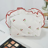 Vvsha Quilted Makeup Bag Floral Large Cute Cosmetic Bag  Coquette Travel Makeup Pouch Aesthetic Portable Zipper Toiletry Storage Bag