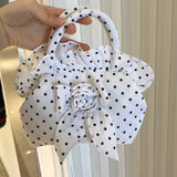 Vvsha Bowknot Dot Printed Design Handbag 2024 New Zipper Solid Flower Hobo Bags Casual Canvas Large Capacity Small Tote Bags For Women