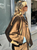 Vvsha Fashion Brown Lapel With Pocket Jacket Woman Casual Single Breasted Long Sleeve Short Coat 2024 Lady Autumn High Street Outwear