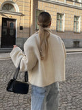 Vvsha White Fashion Zipper Lamb Wool Jacket For Women Chic Lapel Long Sleeve Loose Cropped Coat Female Fall Winter Casual Outwear 2024