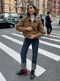 Vvsha Fashion Studded Spliced Long Sleeves Jacket Women Turn-down Collar Slim Cropped Coat Autumn New Lady Office Commute Outwear