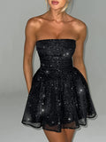 Vvsha Glitter Glam Mesh Mini Bow Dress