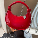 Christmas gift Vvsha Eye Catching Cherry Red Patent Leather Glossy Surface Crossbody Bag 2024 New Ladies Heart Zipper Chain Shoulder Bag Handbag Tide