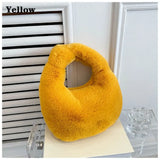 Vvsha Fur Handbags Women's Small Half Moon Bag Warm Plush Wrist Bags Fashion Furry Short Handle Clutch Cute Ladies Coin Purses