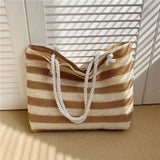 Vvsha Women Straw Shoulder Bag Color Contrast Beach Handbag Large Capacity Simple Shoulder Bag Ladies Summer Daily Bag