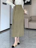 Vvsha High Waist Long Skirt Women New Arrival 2024 Autumn Korean Style All-match Solid Color Office Lady Elegant A-line Skirts