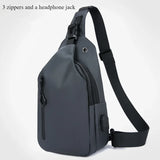 Vvsha Men Bag Fashion New Solid Color Men Chest Bag Outdoor Casual Fashion One Shoulder Crossbody Bag Nylon USB Charging Shoulder Bags