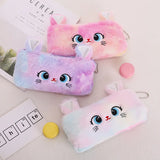 Vvsha Christmas gift Cartoon Plush Pencil Pouch Cute Cat Pencil Case Pen Bag Zipper Fluffy Large Capacity Kawaii Pen Pouch School Office Supplies