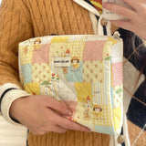 Vvsha Fashion Women Vintage Cartoon Makeup Quilting Cotton Bag Large Capacity Tote Bags Cosmetic Travel Organizer Storage Handbag