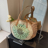 Vvsha Summer Straw Bags for Women Round Shoulder Bag Travel Handmade Woven Beach Handbags Female Large Capacity Totes Shopping Bags