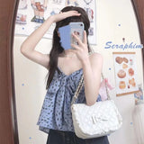 Vvsha  Harajuku Sweet Lolita  Handbag Women Japanese  Solid Color Chain Plaid Shoulder Bag Ladies Kawaii Underarm Bag