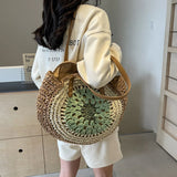 Vvsha Summer Straw Bags for Women Round Shoulder Bag Travel Handmade Woven Beach Handbags Female Large Capacity Totes Shopping Bags