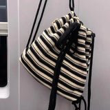 Vvsha Maillard Idle Sle Stripe Fashion Canvas Backpack 2024 Spring and Summer New Knitted Schoolbag Large Capacity Backpack