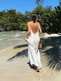 Vvsha 2024 New Sexy Backless Lace Up Sling Long Dress Fashion Sleeveless Off Shoulder Loose Dresses Summer Causal Beach Vocation Robes