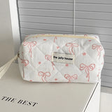 Vvsha New Fashion Bowknot Women Quilted Makeup Bag Portable Tote Cosmetic Toiletry Storage Pouch Handbag Flower Cotton Zipper Bags