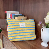 Vvsha New Colorful Striped Dot Plush Clutch Cosmetic Bag Large Capacity Makeup Pouch Toiletries Bag Travel Outdoor Makeup Storage